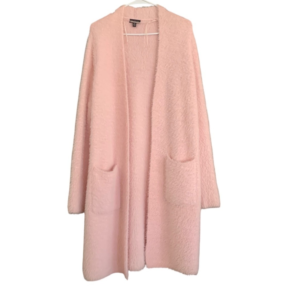 The Limited Powder Pink Fuzzy Sweater Coat Cardigan Duster Pockets Sz M